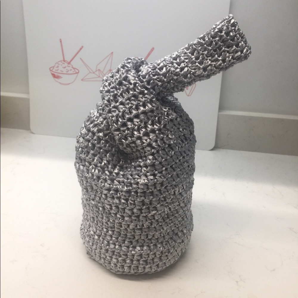 Handmade metallic silver Japanese raffia handbag
